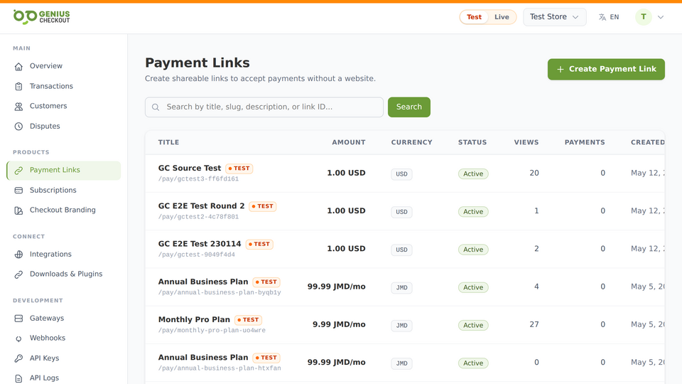 Payment links manager with QR-code generator
